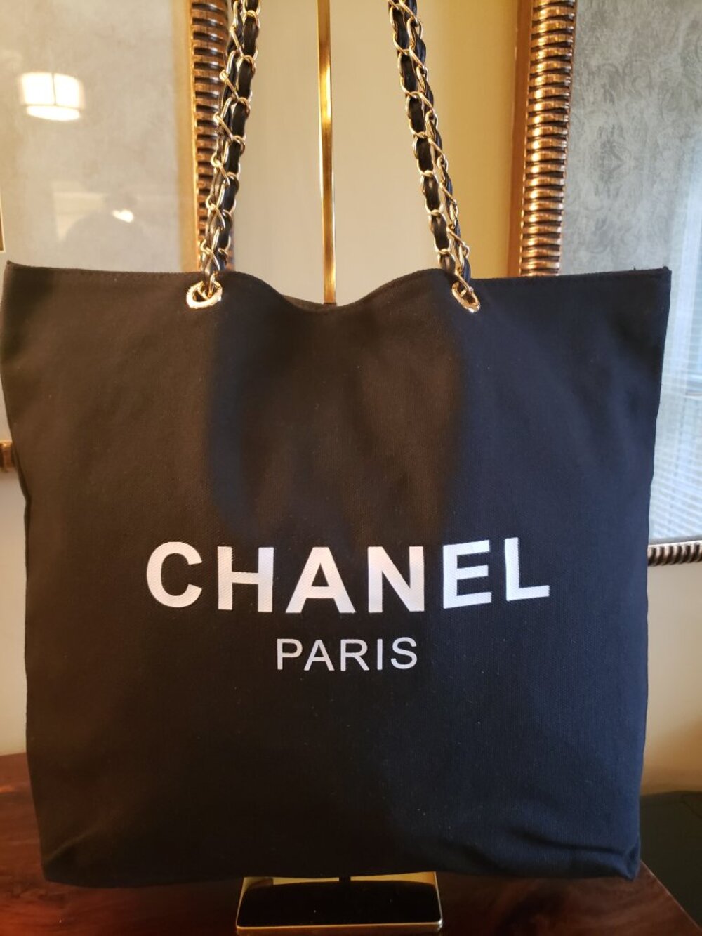New CC Novelty Black Tote with Gold Chain - Picture 2 of 9